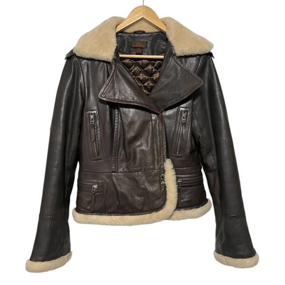 Danier Leather Shearling Trim Aviator Jacket Small - Picture 2 of 16